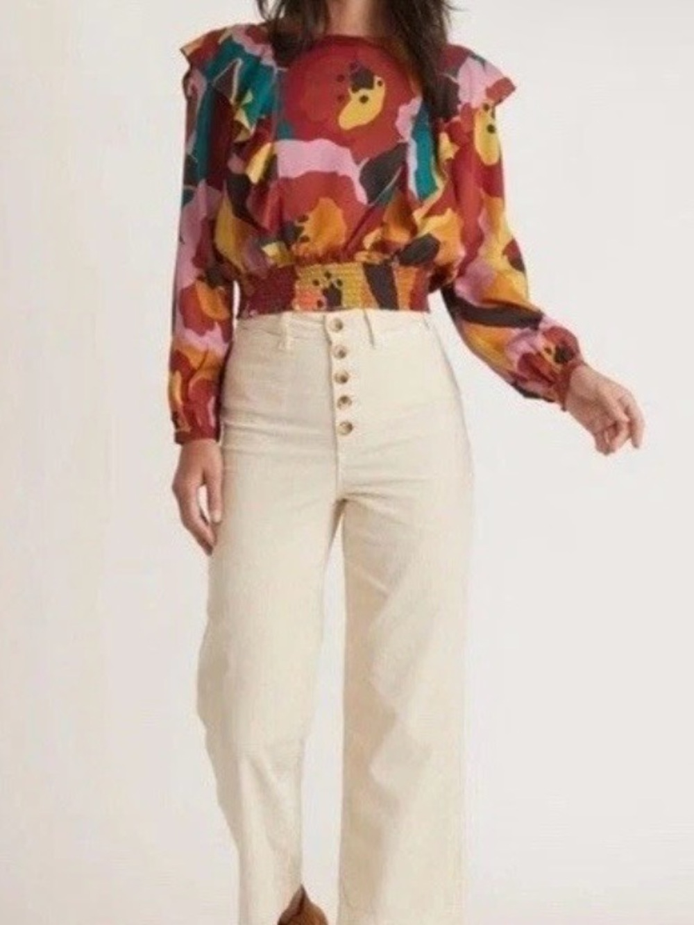 Marine Layer Bridget Ivory Corduroy Wide Leg Crop Pants Size 6